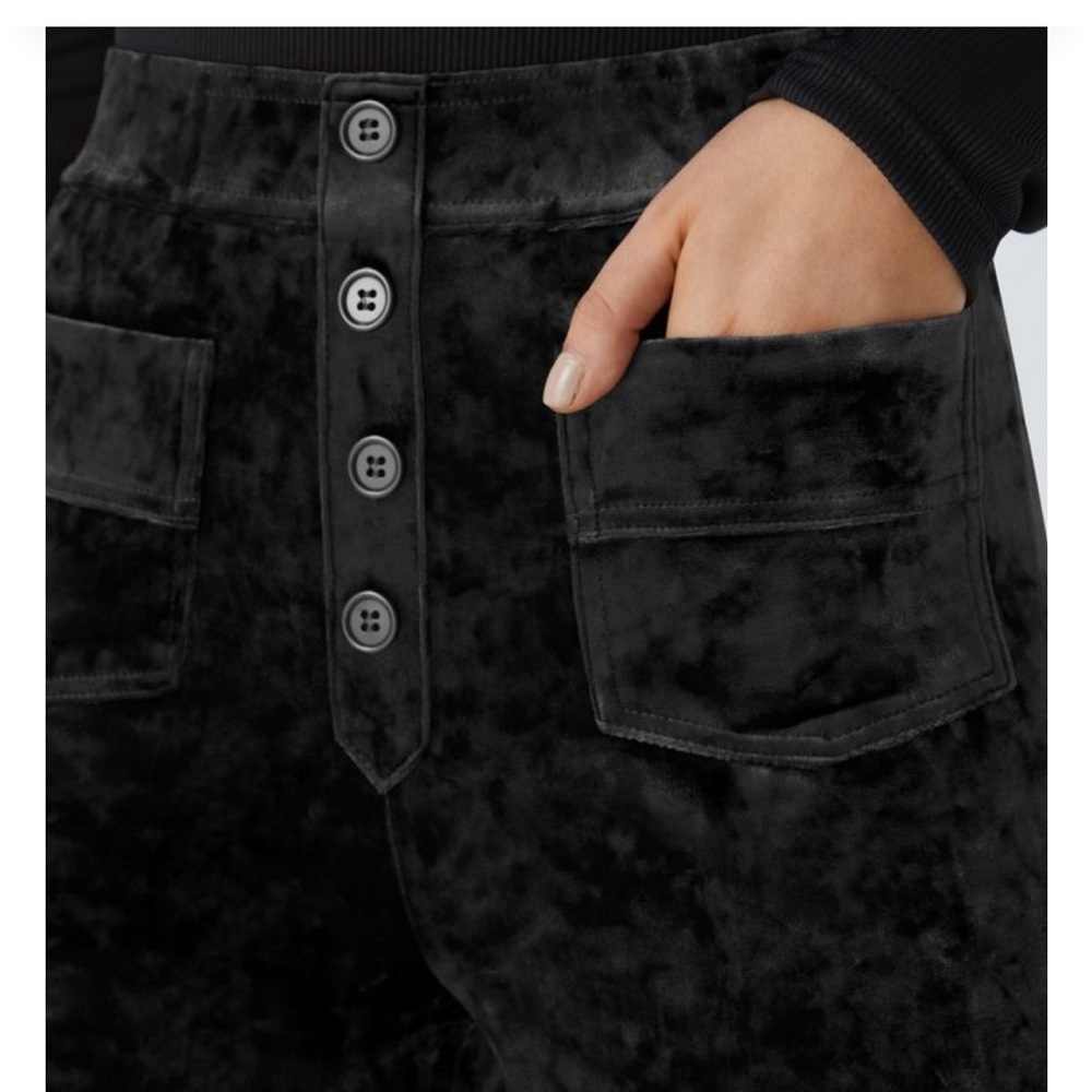 Halara High Waisted Pockets Straight Leg Velvet Casual Pants - Petite lg - Picture 3 of 6